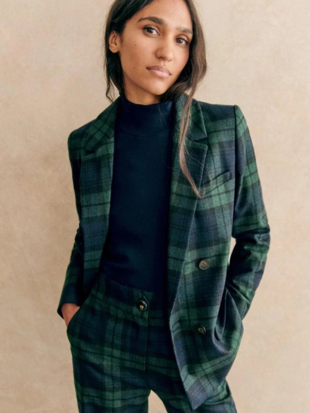 Sézane Christie jacket in Navy Tartan, size FR38 ~ NWOT! - Picture 1 of 9